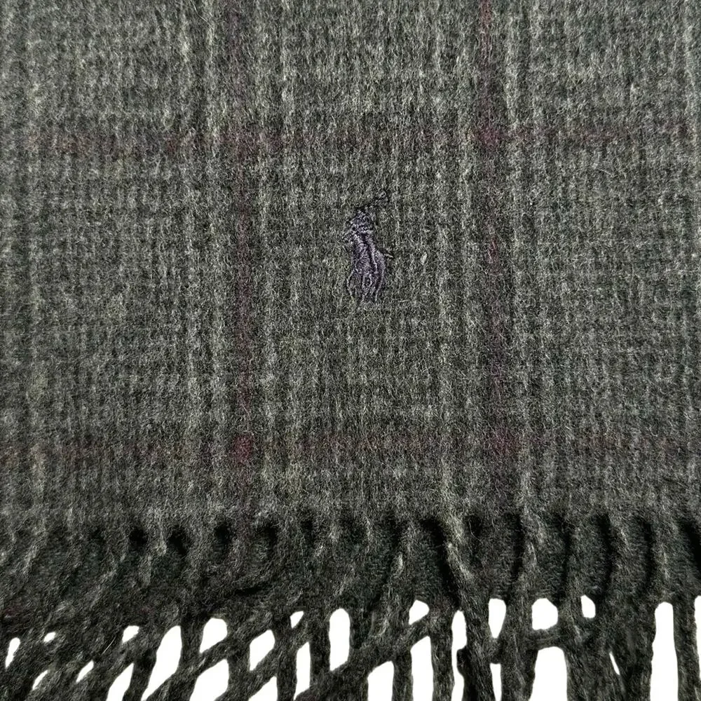 Polo Ralph Lauren | Men | Gray Tartan Plaid Lambs Wool Blend Fringe Scarf | OS